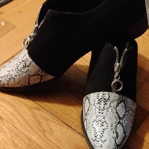 Elegant Black and Snake Print Ankle Booties